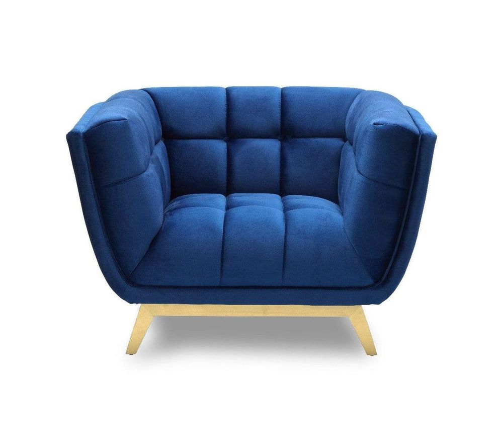 Yaletown Mid Century Tufted Fabric Accent Chair Gold Legs -Royal Blue #66