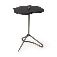 Pinera II 19L x 19W Black Slate Top W/ Triangular Iron Base Accent Table