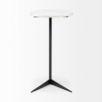 Ballatine II 15L x 15W White Marble Round Top White W/ Black Metal Base Accent Table