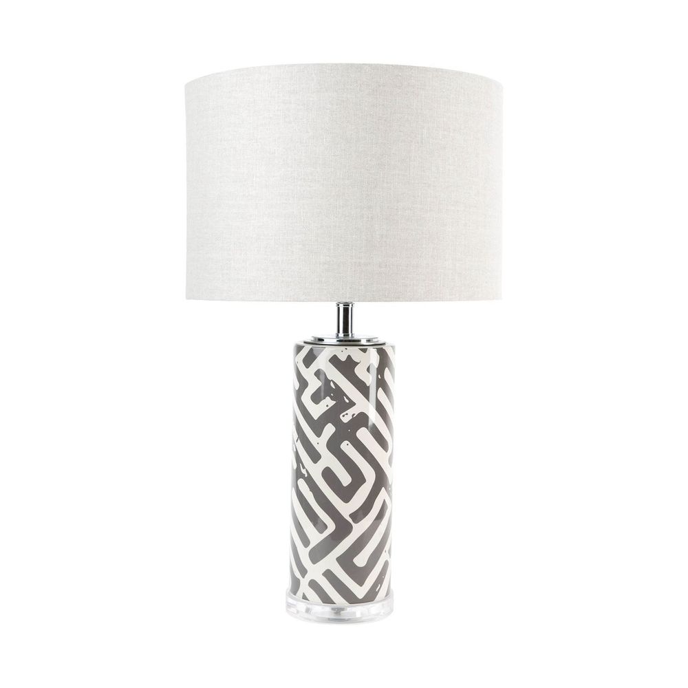 Jareth (25"H) Ceramic White/Gray Labrinth Pattern Table Lamp