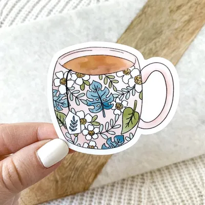 Tropical Pink Tea Cup #156 / Sticker - Elyse Breanne Design