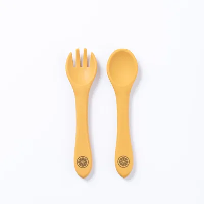 Silicone Spoon & Fork / Mustard - The Nibble Co