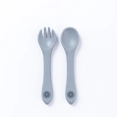 Silicone Spoon & Fork / Stone - The Nibble Co