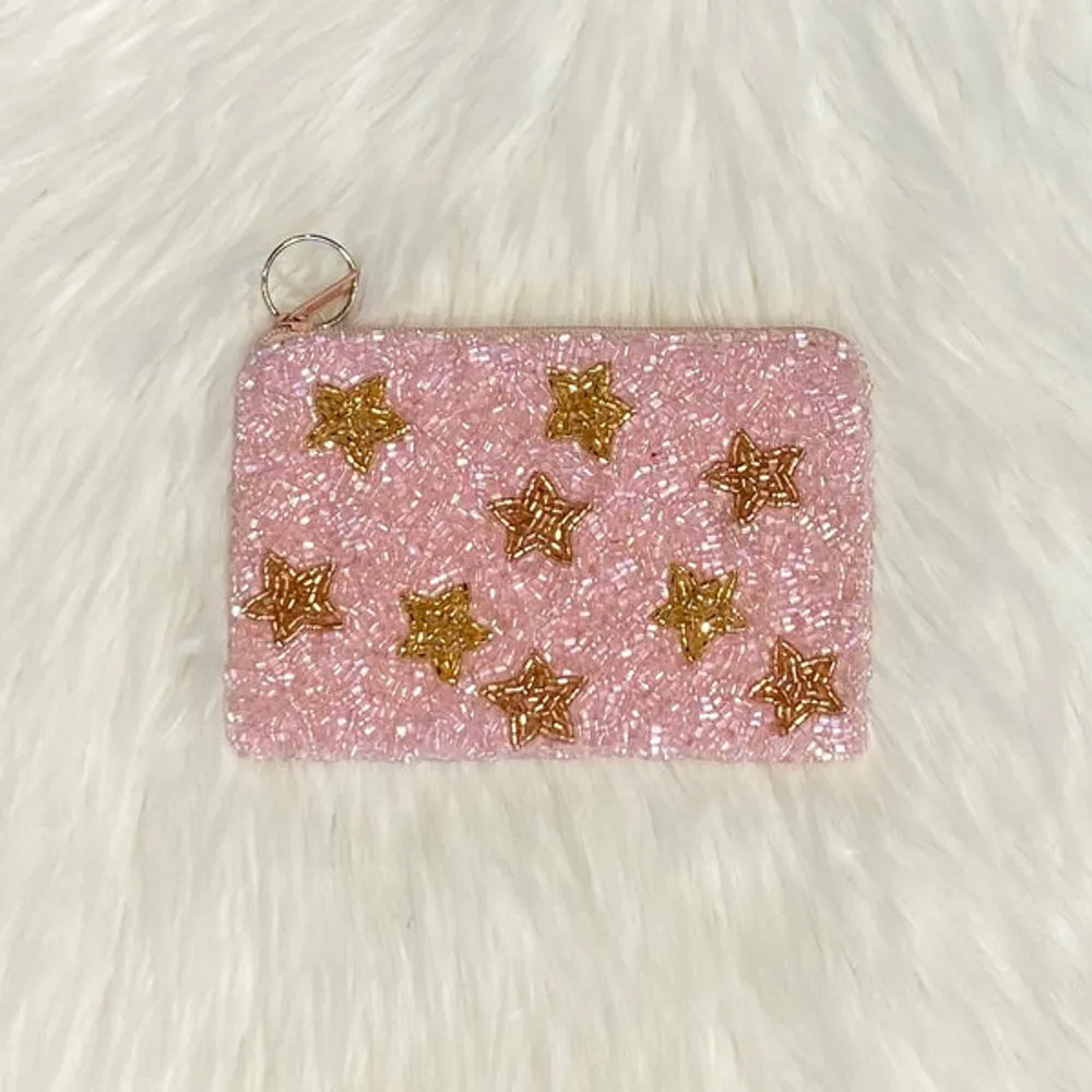 pink gold stars coin purse