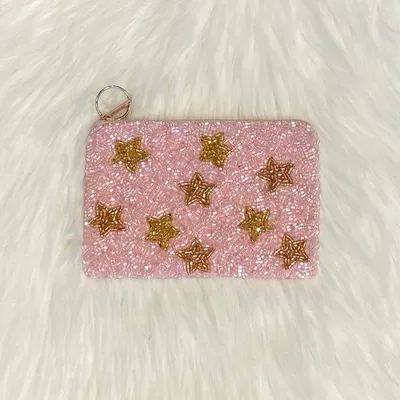 pink gold stars coin purse