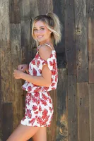 one shoulder tropical print