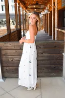 starlight floral print strapless maxi