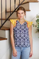 mallory mixed print top