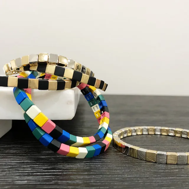 Tile Bead Bracelet - Navy/Gold – Caryn Lawn