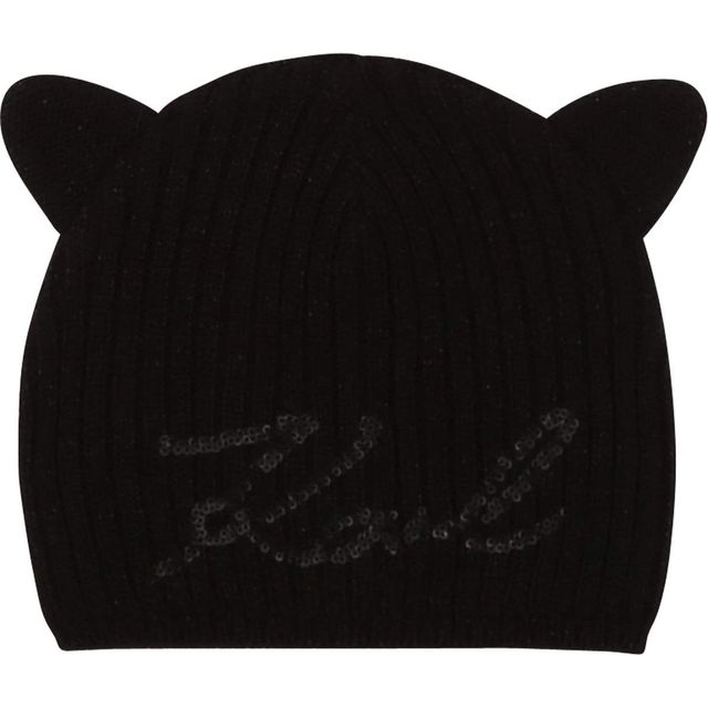 vredig Rijd weg Knorretje Karl Lagerfeld Bonnet tricot chat Black hat knitted | Galeries de la  Capitale Mall