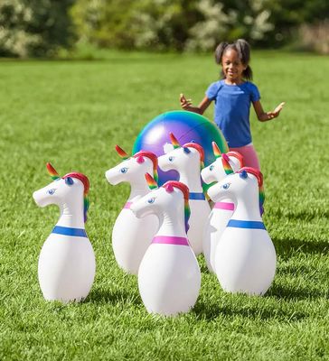 Indoor/Outdoor Giant Inflatable Unicorn Bowling Game With 29"H Pins and 20" diam. Ball