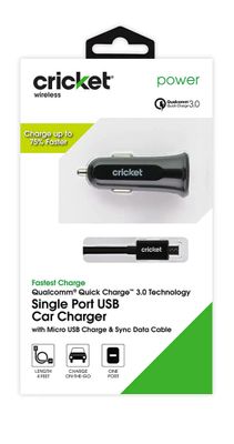 Quick Charge 3.0 Single Port Car Charger w/ Micro USB Cable