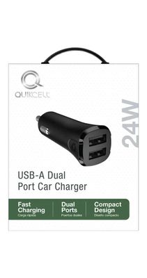 Quikcell DUAL PORT CAR CHARGER 2 USB A x 12W - 24W