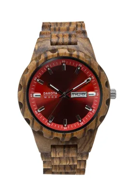Day/Date Wood - Zebrawood Case/Band Red Sunray Dial