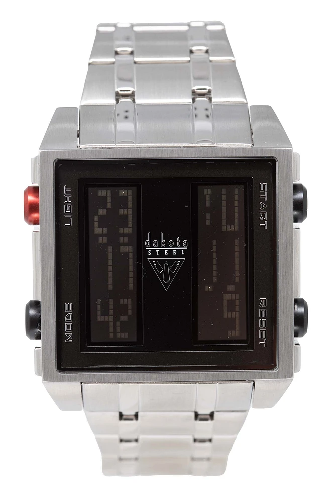 BIG Square Digi - Silver Case Black Dial SS Band