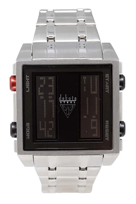 BIG Square Digi - Silver Case Black Dial SS Band