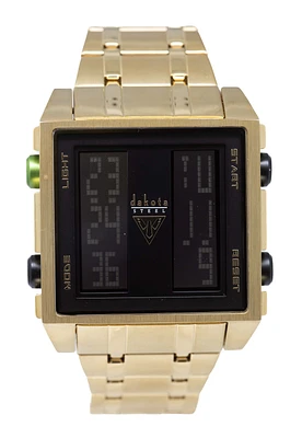BIG Square Digi - Gold Case Black Dial Gold SS Band