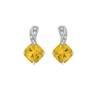 10K White Gold Prong-set Citrine Earrings with Diamond Accent