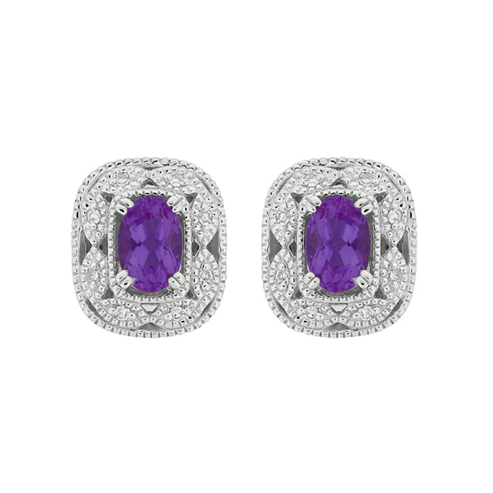 10K White Gold Amethyst and Diamond Earrings