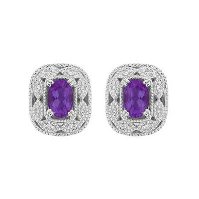 10K White Gold Amethyst and Diamond Earrings