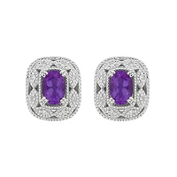 10K White Gold Amethyst and Diamond Earrings