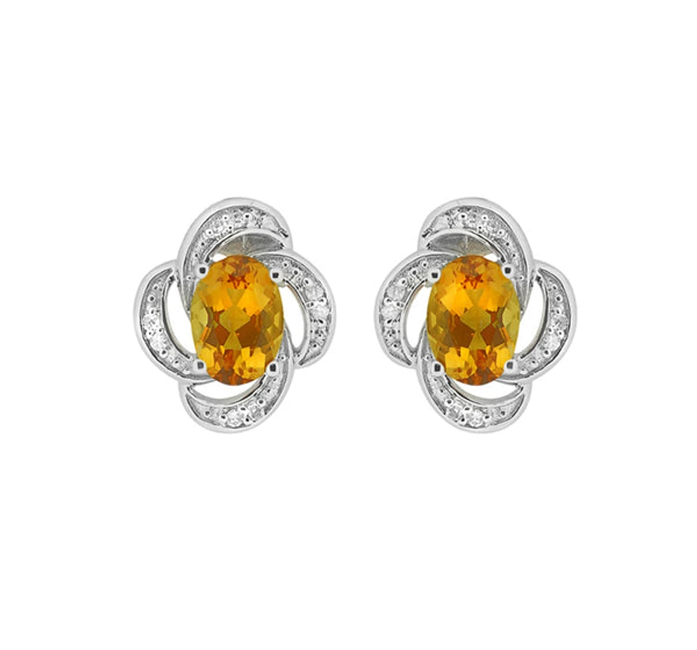 10K White Gold Prong-set Citrine Earrings with Diamonds