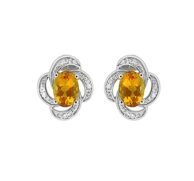 10K White Gold Prong-set Citrine Earrings with Diamonds