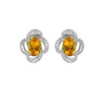 10K White Gold Prong-set Citrine Earrings with Diamonds