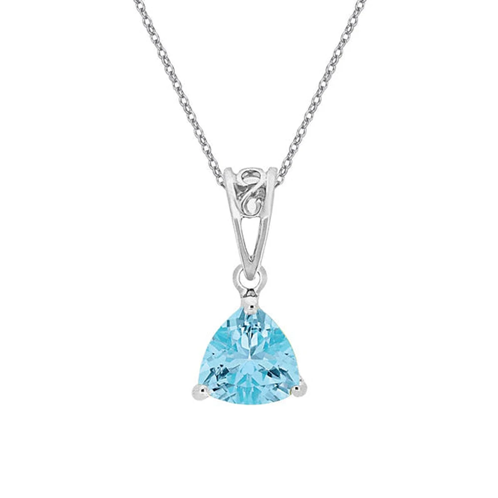 10K White Gold Prong-set Blue Topaz pendant