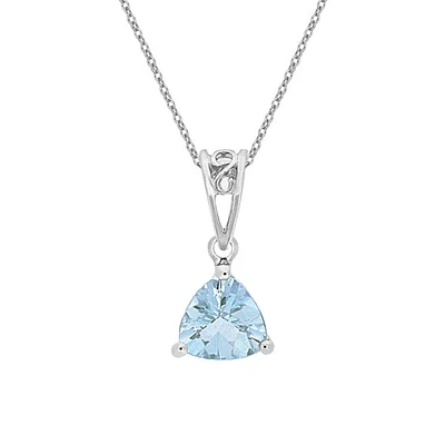 10K White Gold Blue Topaz Necklace - 18 Inches