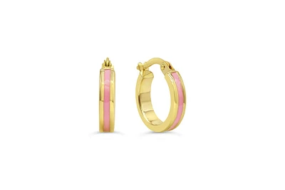 10K Yellow Gold Hoop Earring with Pink Enamel