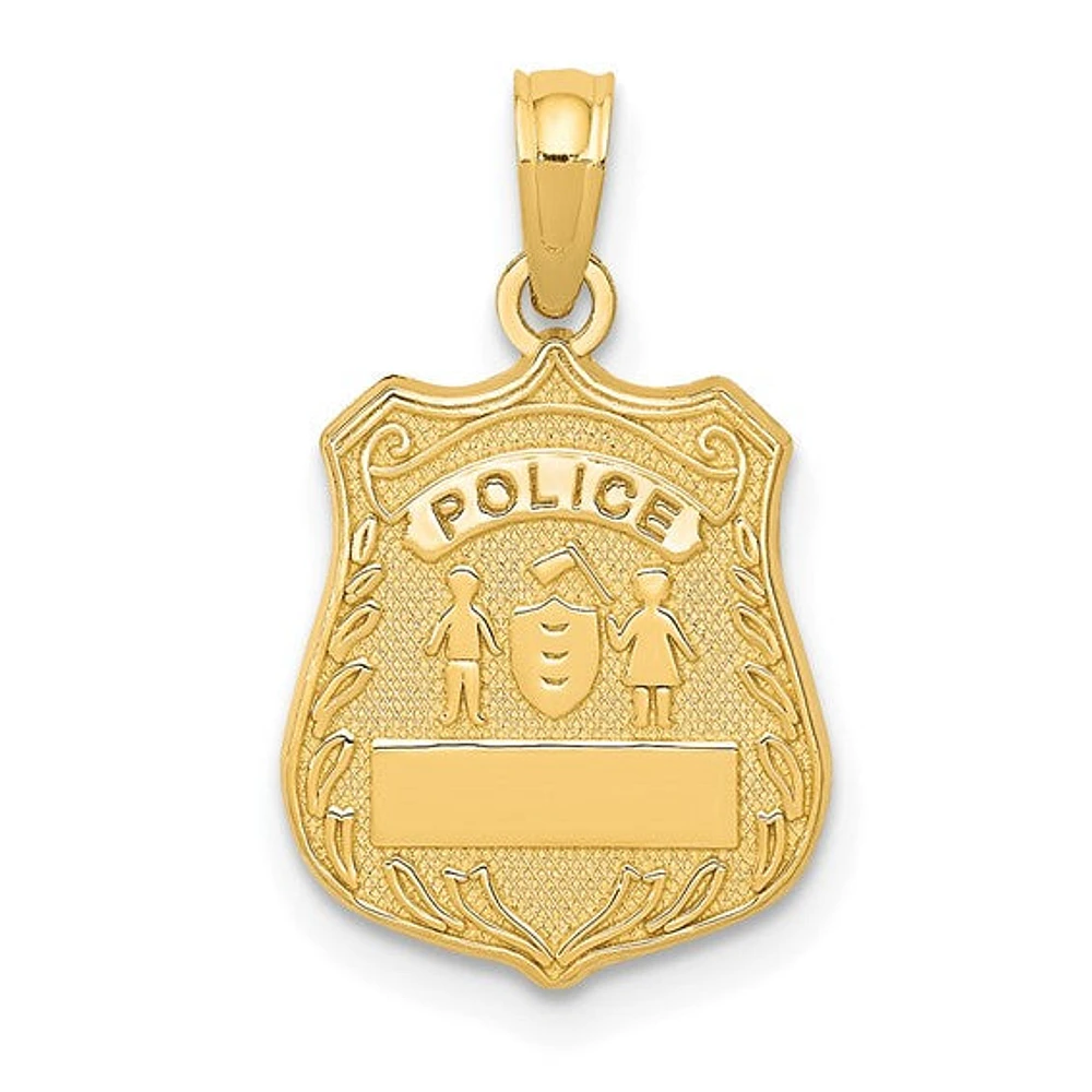 10K Yellow Gold Police Badge Pendant, Engravable - 21mm x 12mm