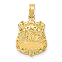 10K Yellow Gold Police Badge Pendant, Engravable - 21mm x 12mm