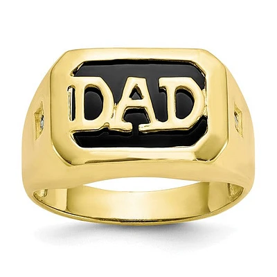 10K Yellow Gold Black Onyx and 0.02cttw Diamond Men's Signet "DAD" Ring