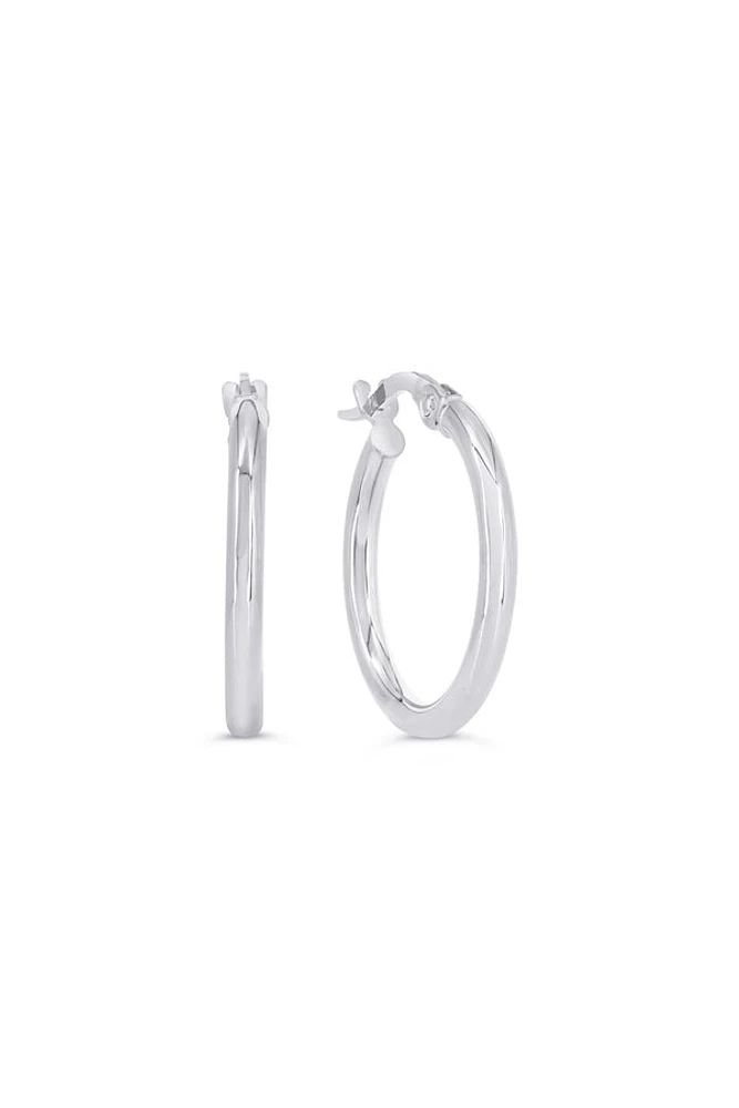 10K White Gold 2mm Tube Hoop Earrings - Medium