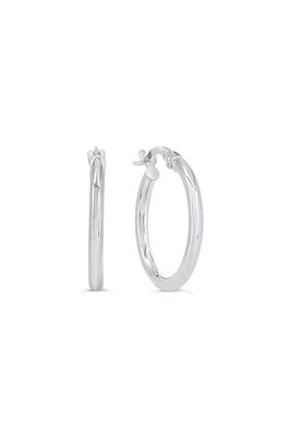 10K White Gold 2mm Tube Hoop Earrings - Medium