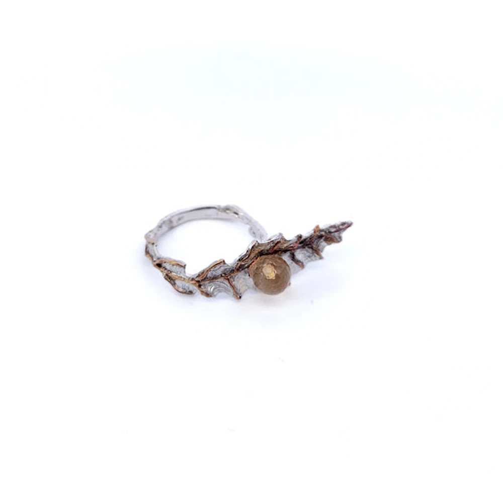 Silver / Gold Plated 14k Ring with Natural Citrine Round Bead