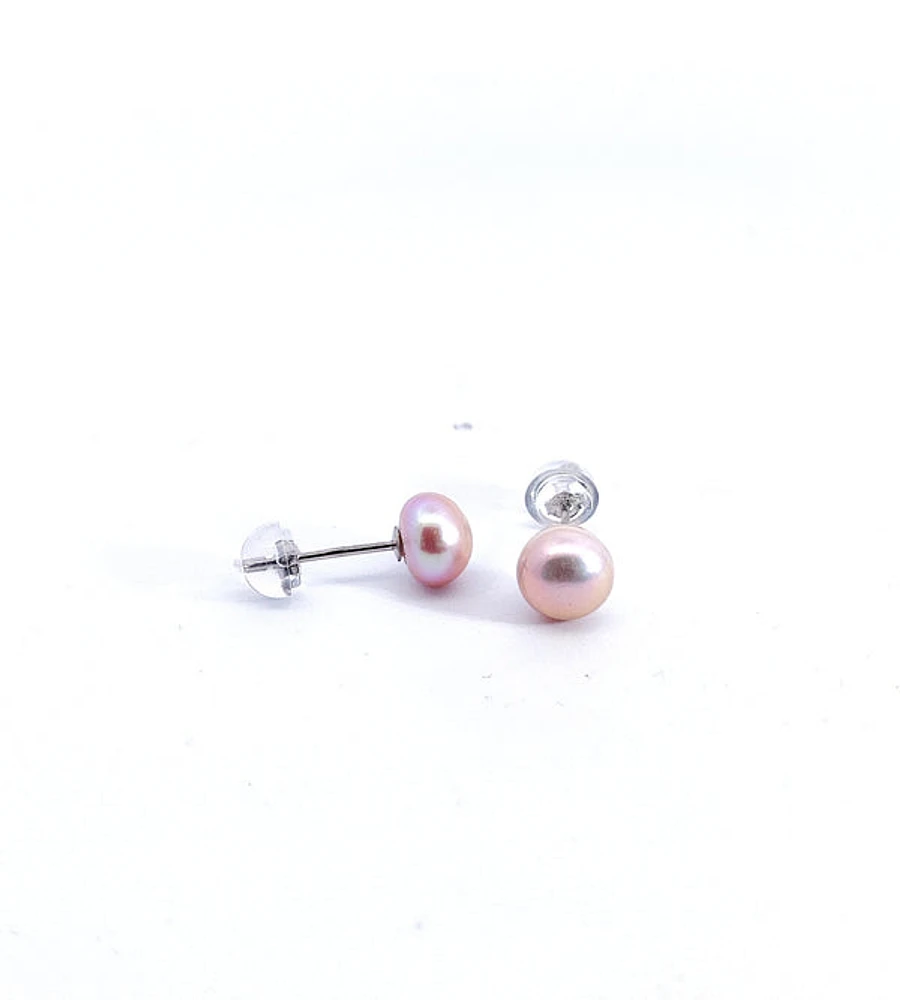 925 Sterling Silver 6-7mm Fresh Water Pearl Earrings with Butterfly Backs