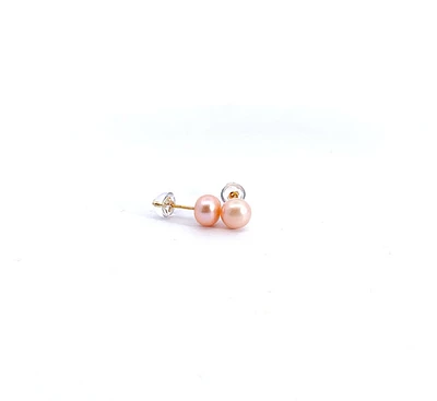 925 Sterling Silver 6-7mm Fresh Water Peach Pearl Earrings