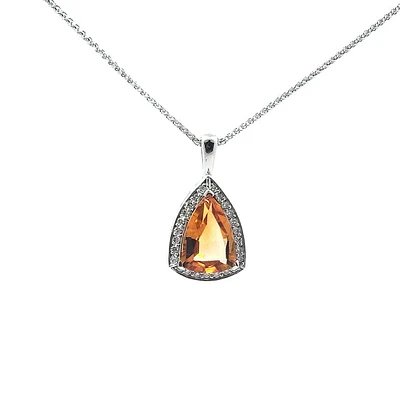 10K White Gold 0.25 cttw Diamond and Citrine Pendant, 18"