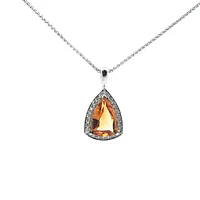 10K White Gold 0.25 cttw Diamond and Citrine Pendant, 18"