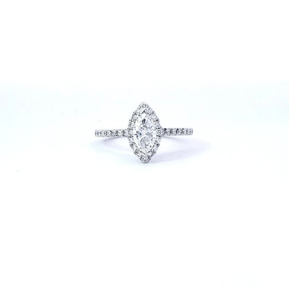 14K White Gold 0.97cttw Lab Grown Marquise Cut Halo Diamond Ring