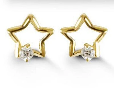 14K Yellow Gold Baby Star Earrings with Cubic Zirconia Screwback