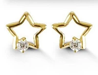 14K Yellow Gold Baby Star Earrings with Cubic Zirconia Screwback