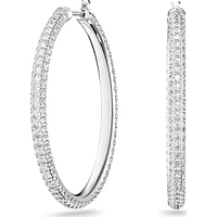 Dextera - Stone hoop earrings, Pavé, Large, White, Rhodium plated - 5389432