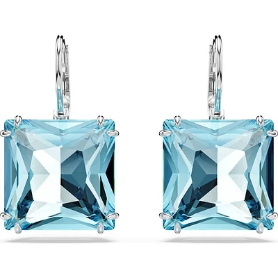 Swarovski - Millenia drop earrings, Square cut, Blue, Rhodium plated - 5619472