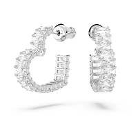 Swarovski Matrix hoop earrings, Baguette cut, Heart, Small, White, Rhodium plated - 5653170/5689693 (SS)