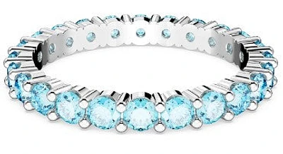 Swarovski Matrix ring, Round cut, Blue, Rhodium plated - 5658671