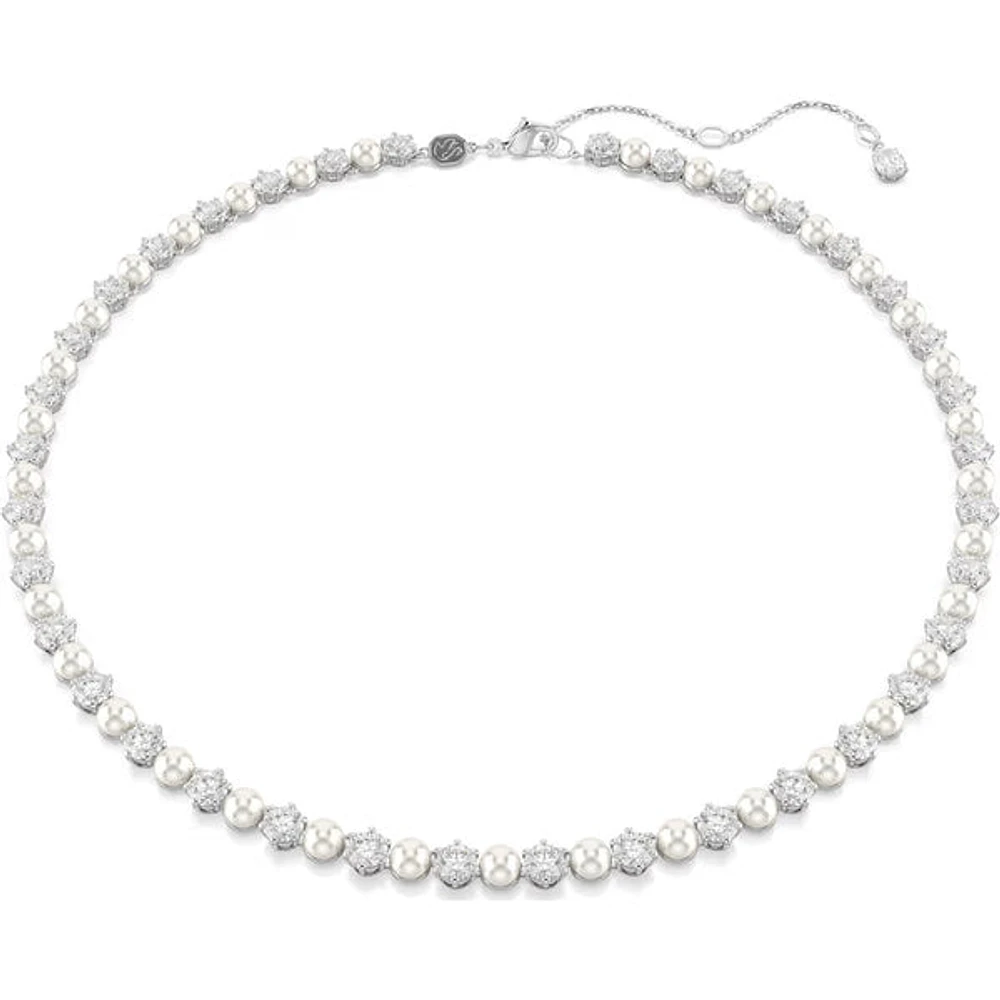 Swarovski - Matrix Tennis necklace, Crystal pearl, Round cut, White, Rhodium plated 5689623