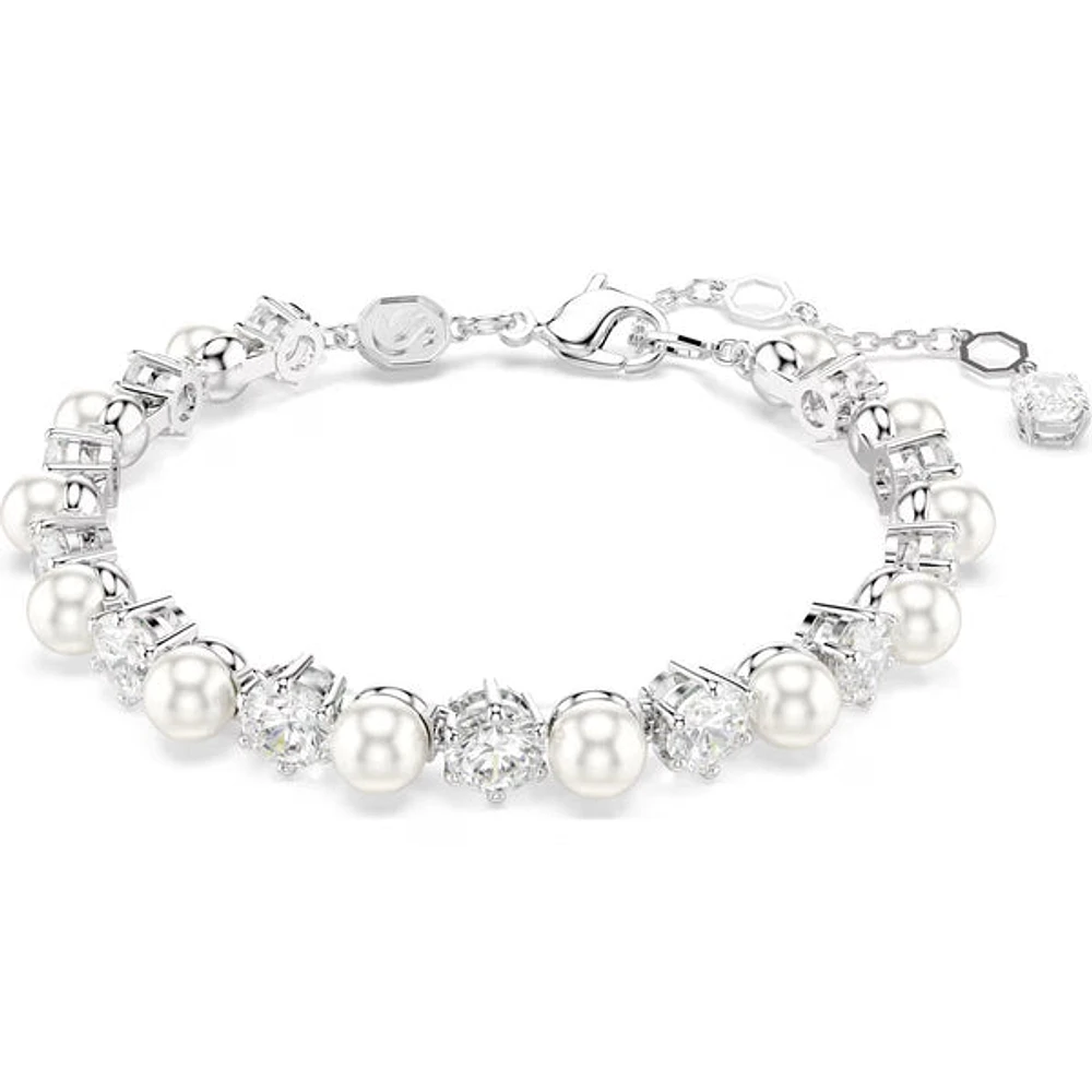 Swarovski - Matrix Tennis bracelet, Crystal pearl, Round cut, White, Rhodium plated 5689625